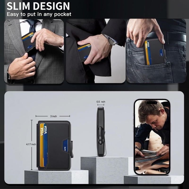 SEMORID Wallet for Men, Mens Wallet Minimalist Slim Wallet, RFID Blocking Smart Pop Up Wallet with Money Clip & ID Window, Metal Compact Wallet, Aluminum Credit Card Holder Wallet - Image 5